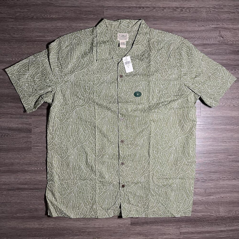 LL Bean Tropics Short Sleeve Camp Shirt Men's XL Seagrass Leaf Green 510011 NWT